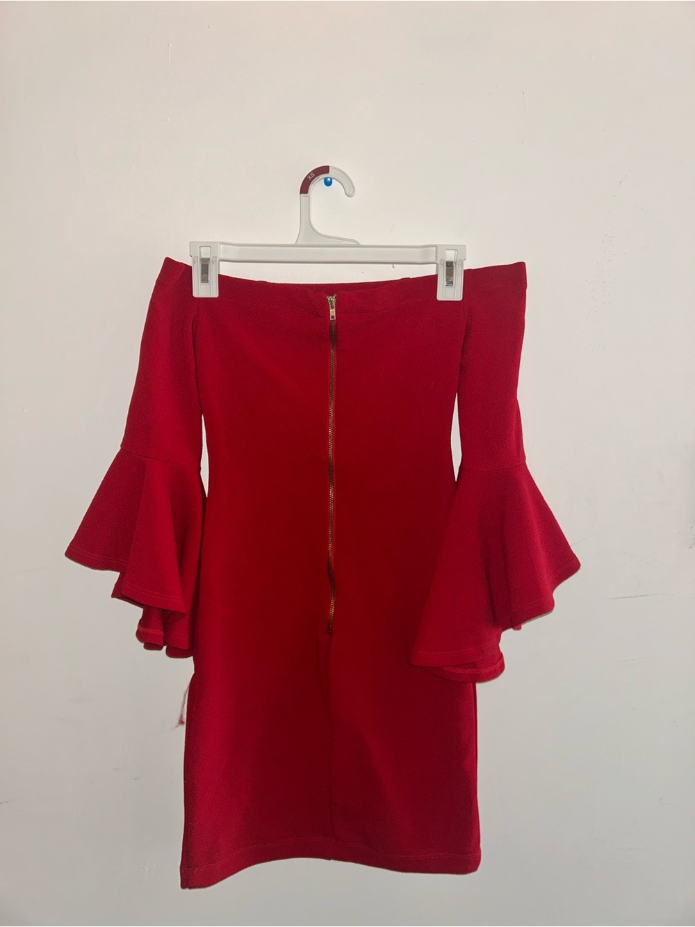Teeze Me Red Off-Shoulder Ruffle-Sleeve Dress - Picture 2 of 4
